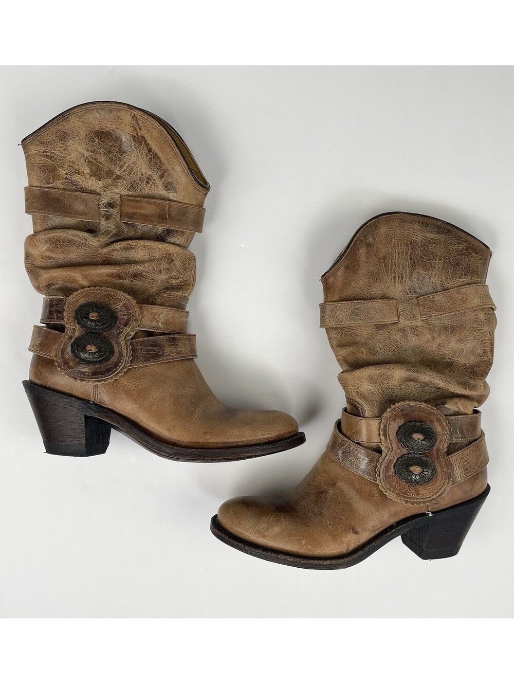 JOHNNY RINGO Rochelle Brown Leather Slouch Cowgirl Boots Western Grunge 6.5